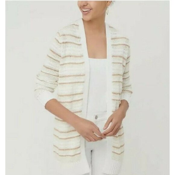 LOFT‎ Cardigan Shimmer Stripe Open Women Size XS knit Oversized NWOT - Picture 3 of 13